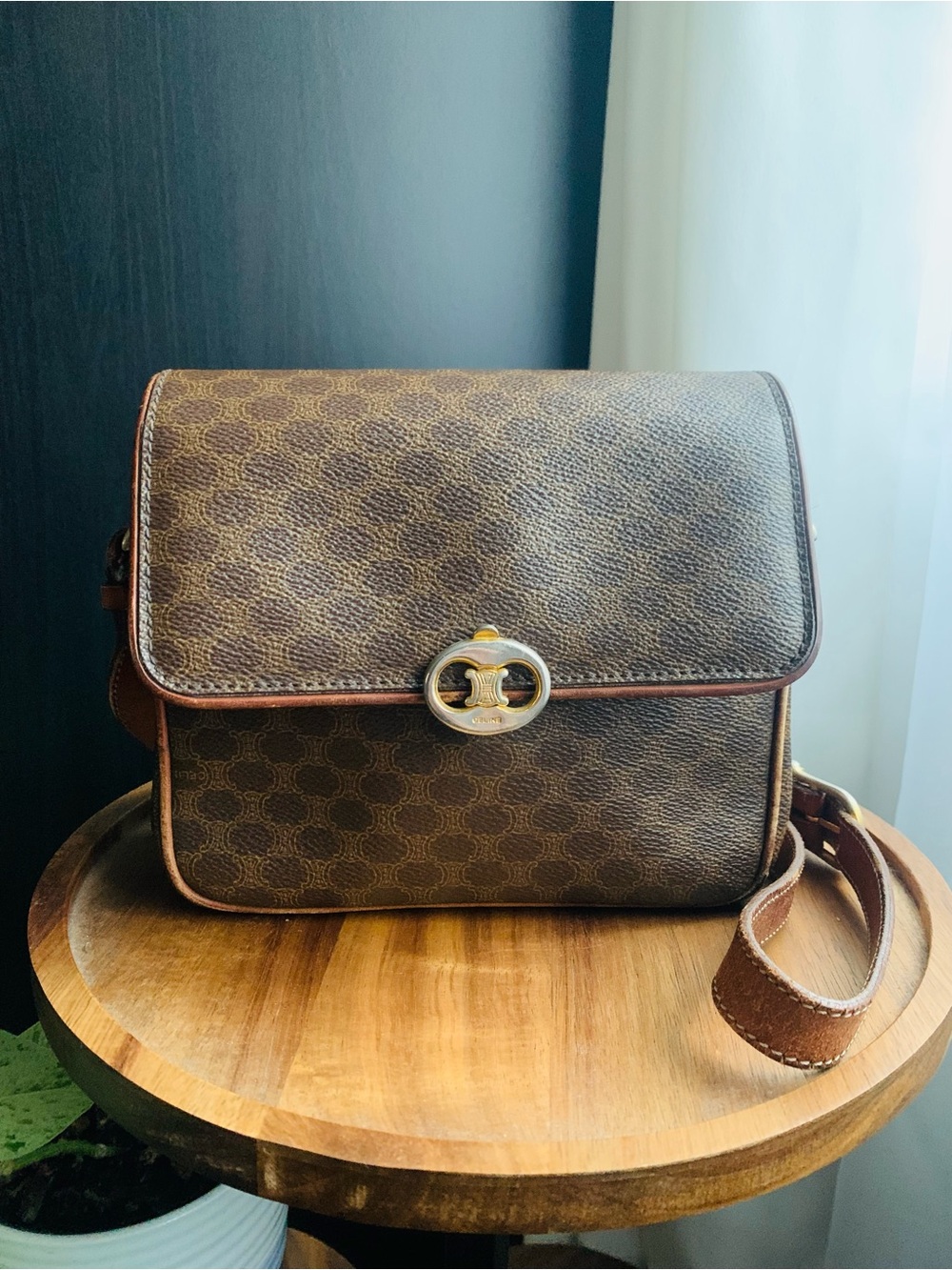 Celine Triomphe Macadam Monogram Canvas Mini Crossbody Brown with Tan Trim - Picture 6 of 15